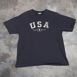 Men's XL Navy Blue USA T-Shirt Distressed Graphic Star Hanes Heavyweight